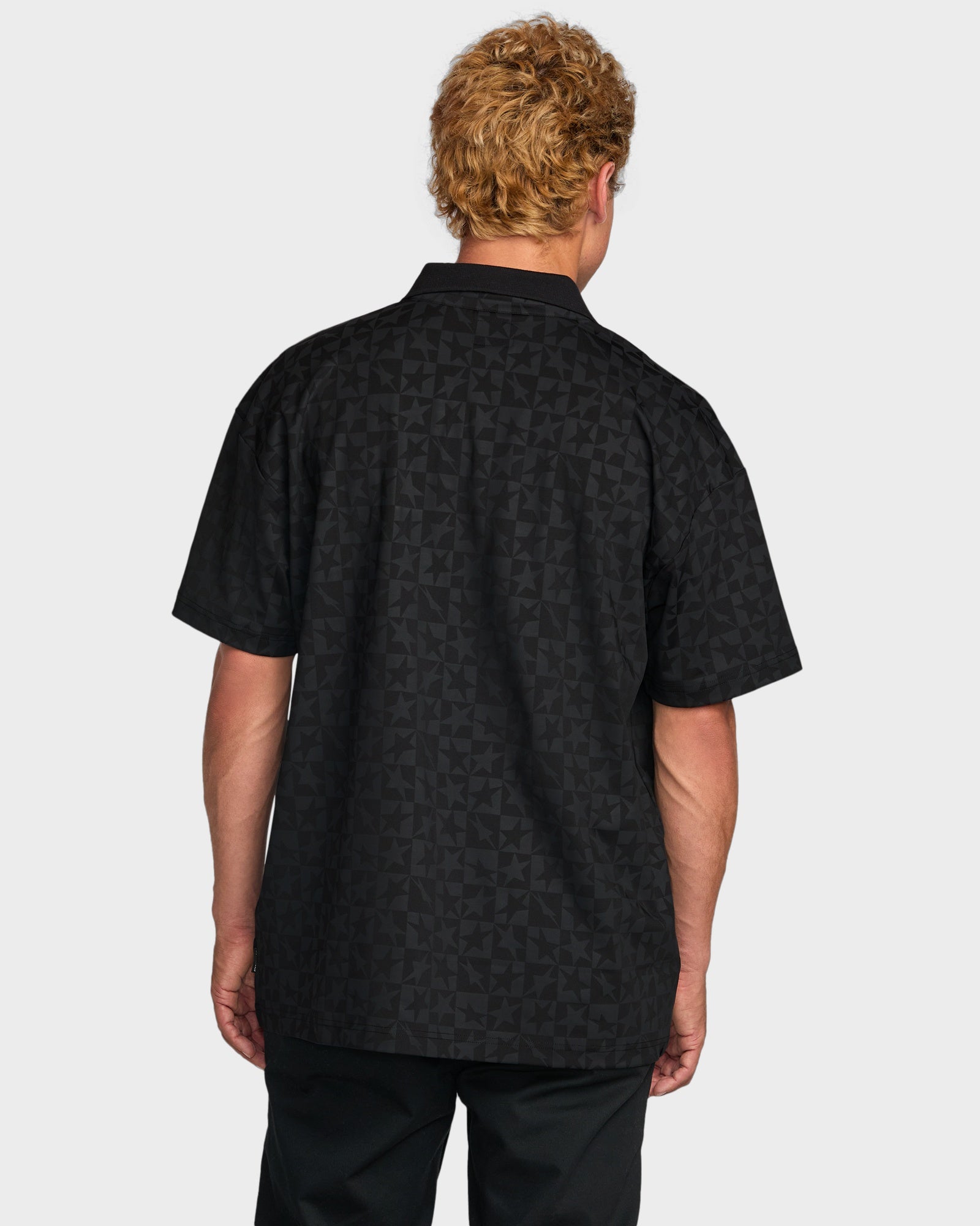 Mens Black Star Surf Short Sleeve Polo Shirt