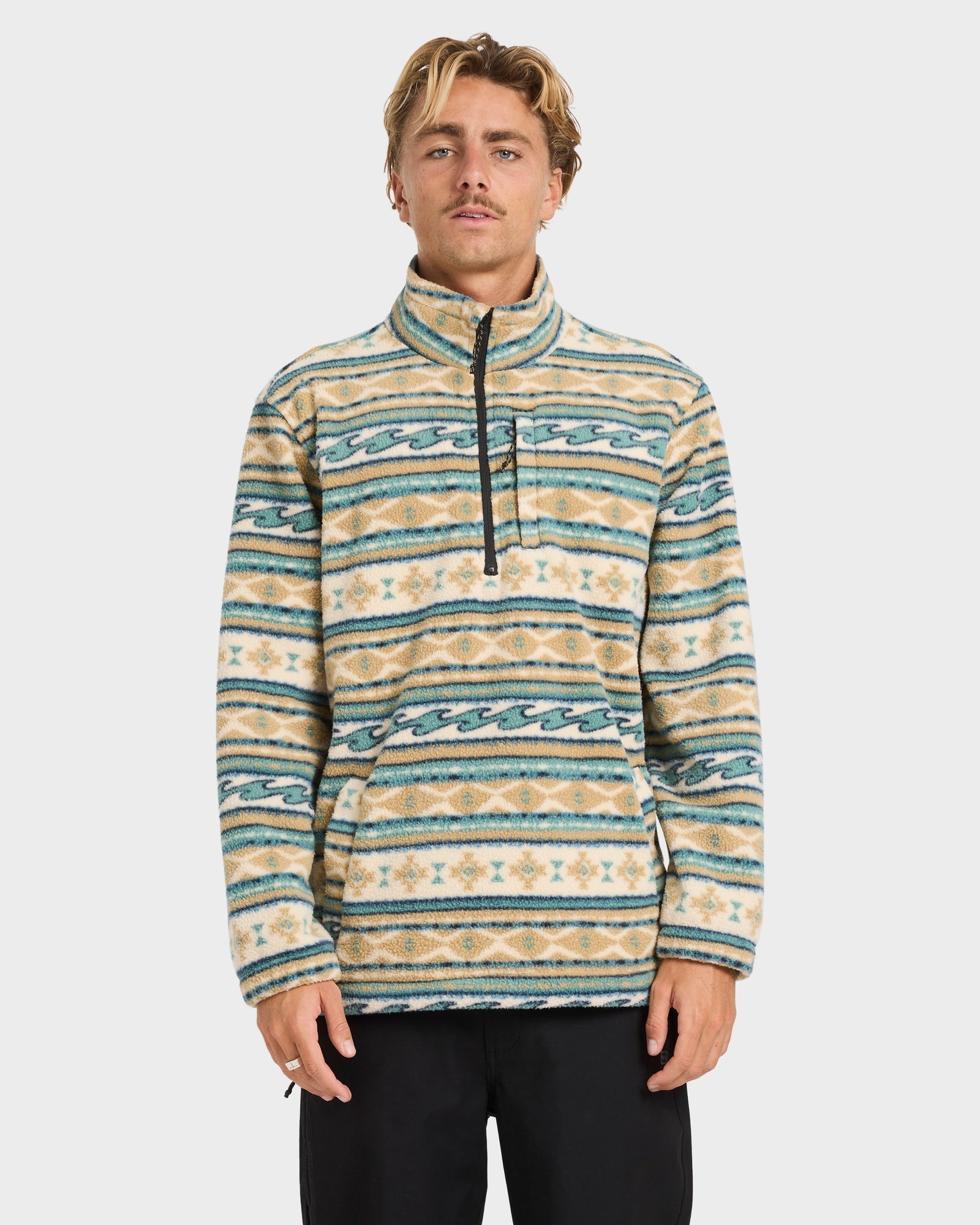 Mens Boundary Mock Neck Half Zip Fleece Pullover