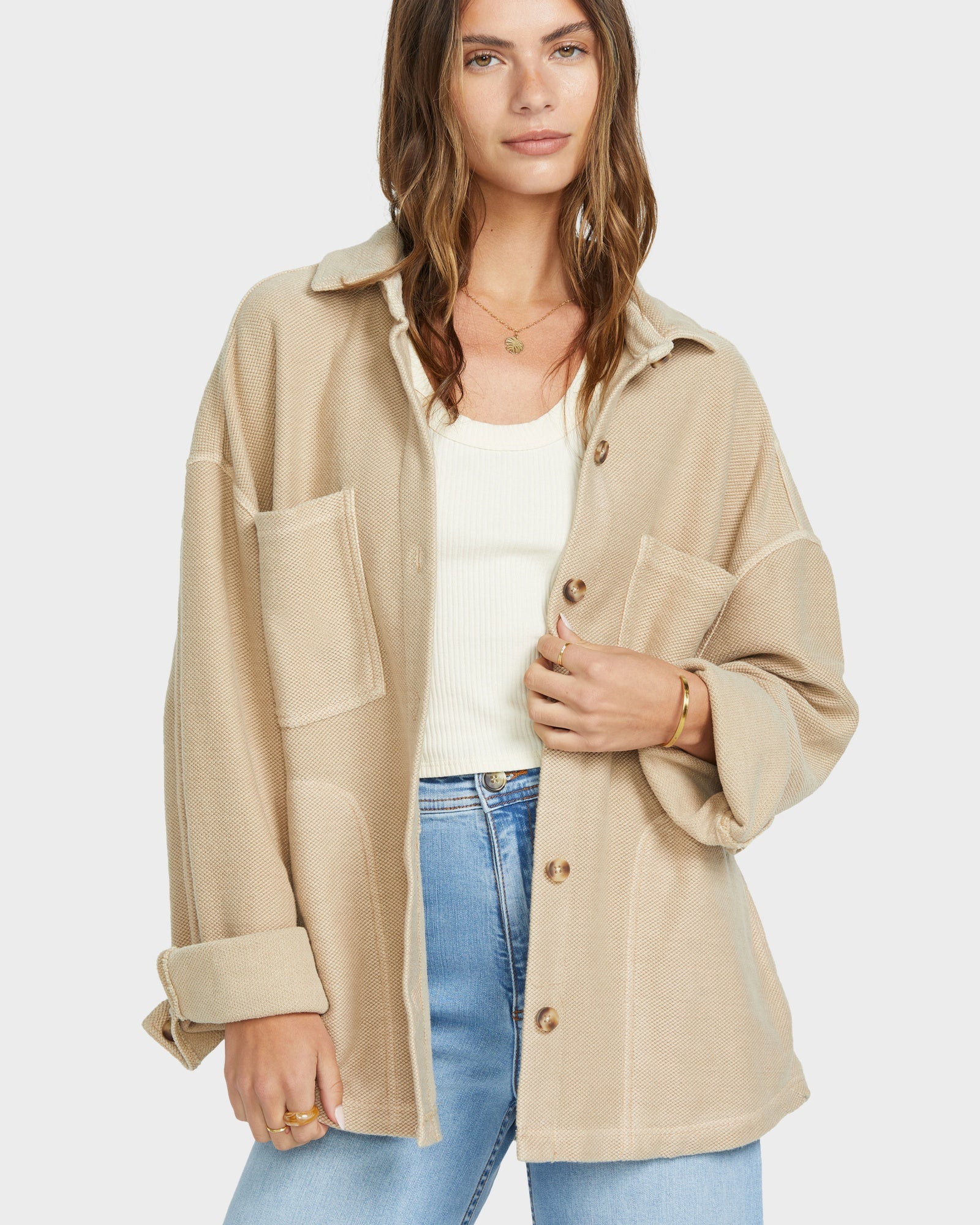 Womens Everytime Shacket Fleece Top