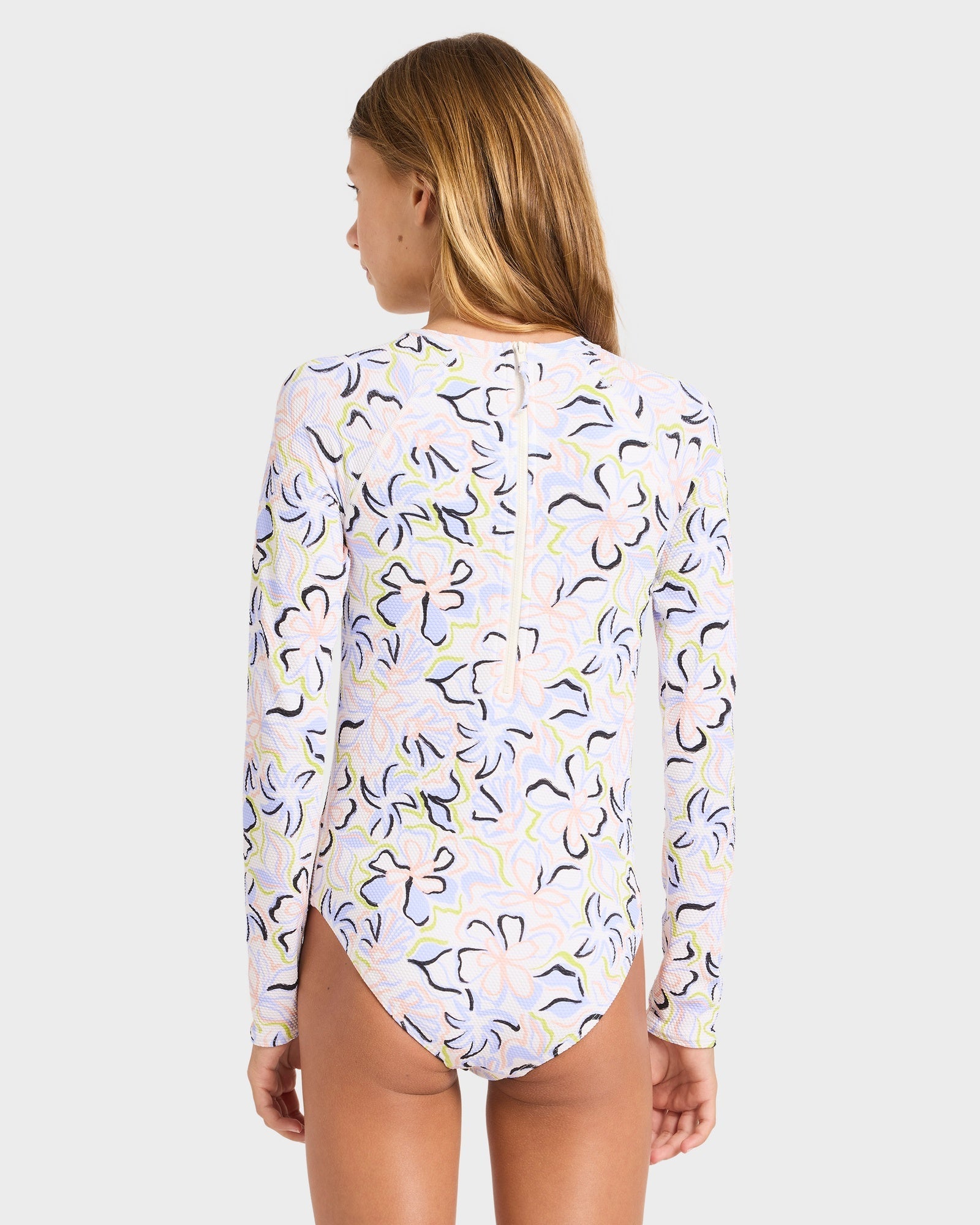 Girls 6-16 Sea Of Love Long Sleeve Bodysuit Rash Vest