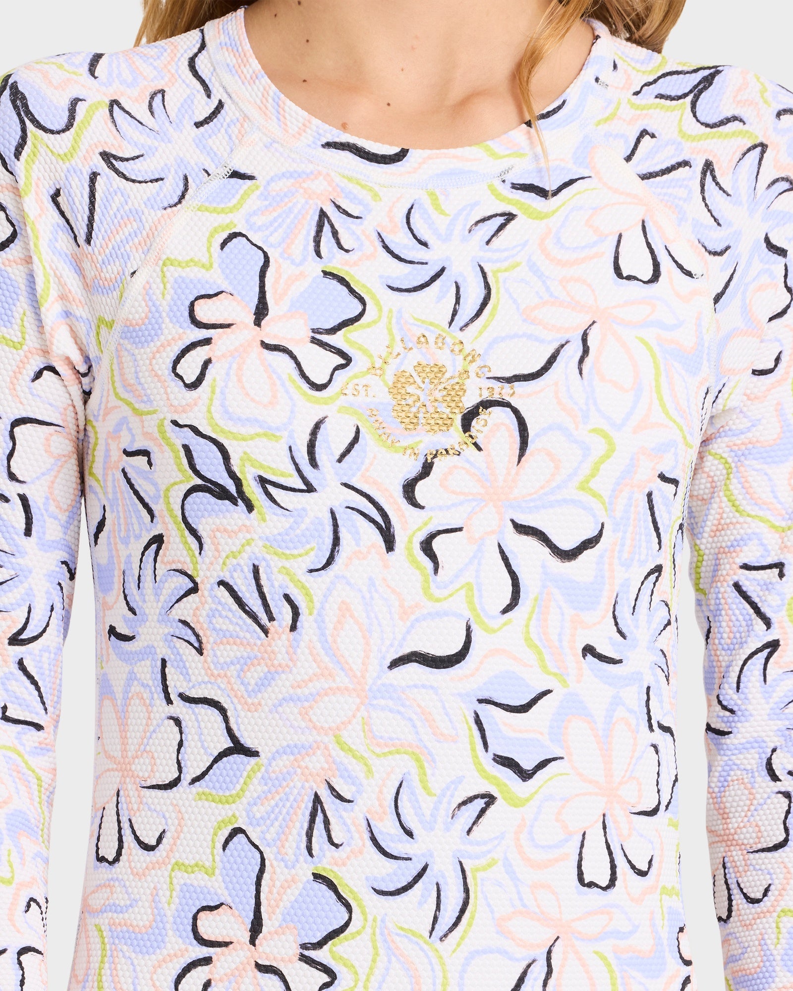 Girls 6-16 Sea Of Love Long Sleeve Bodysuit Rash Vest