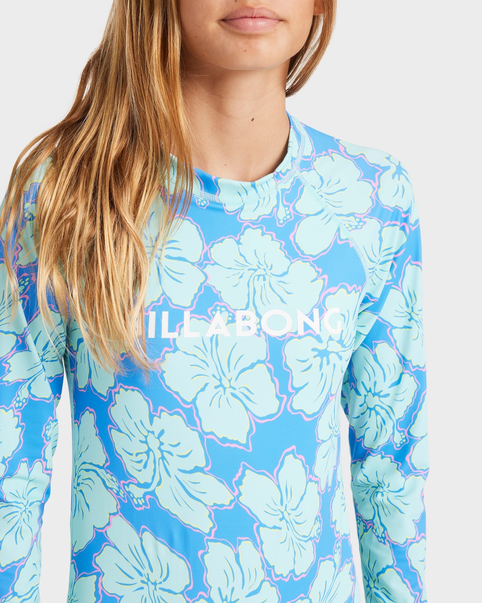 Girls 6-14 Happy Hibiscus Long Sleeve Bodysuit Rash Vest