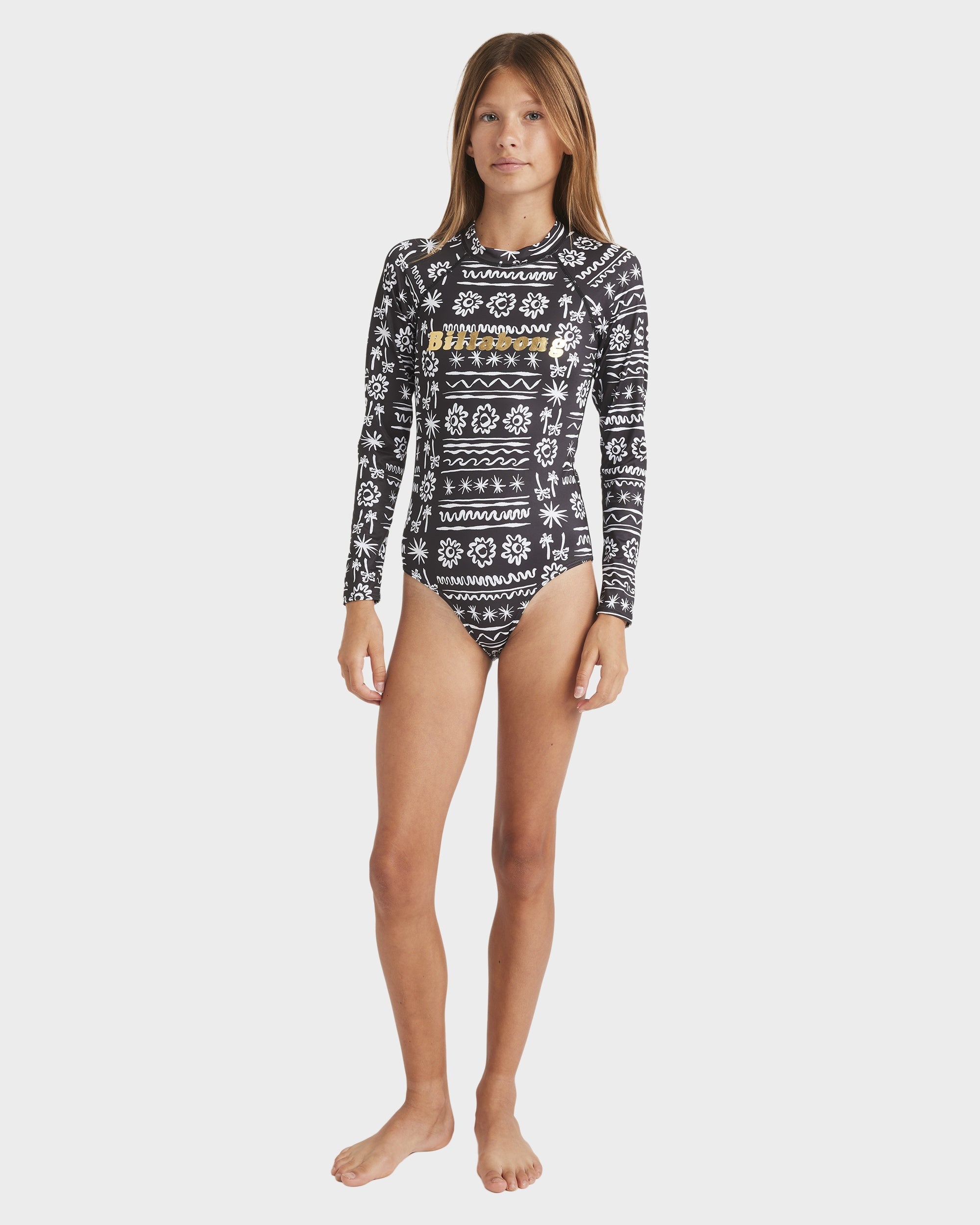 Girls 8-14 Lost On You Long Sleeve Bodysuit Rash Vest