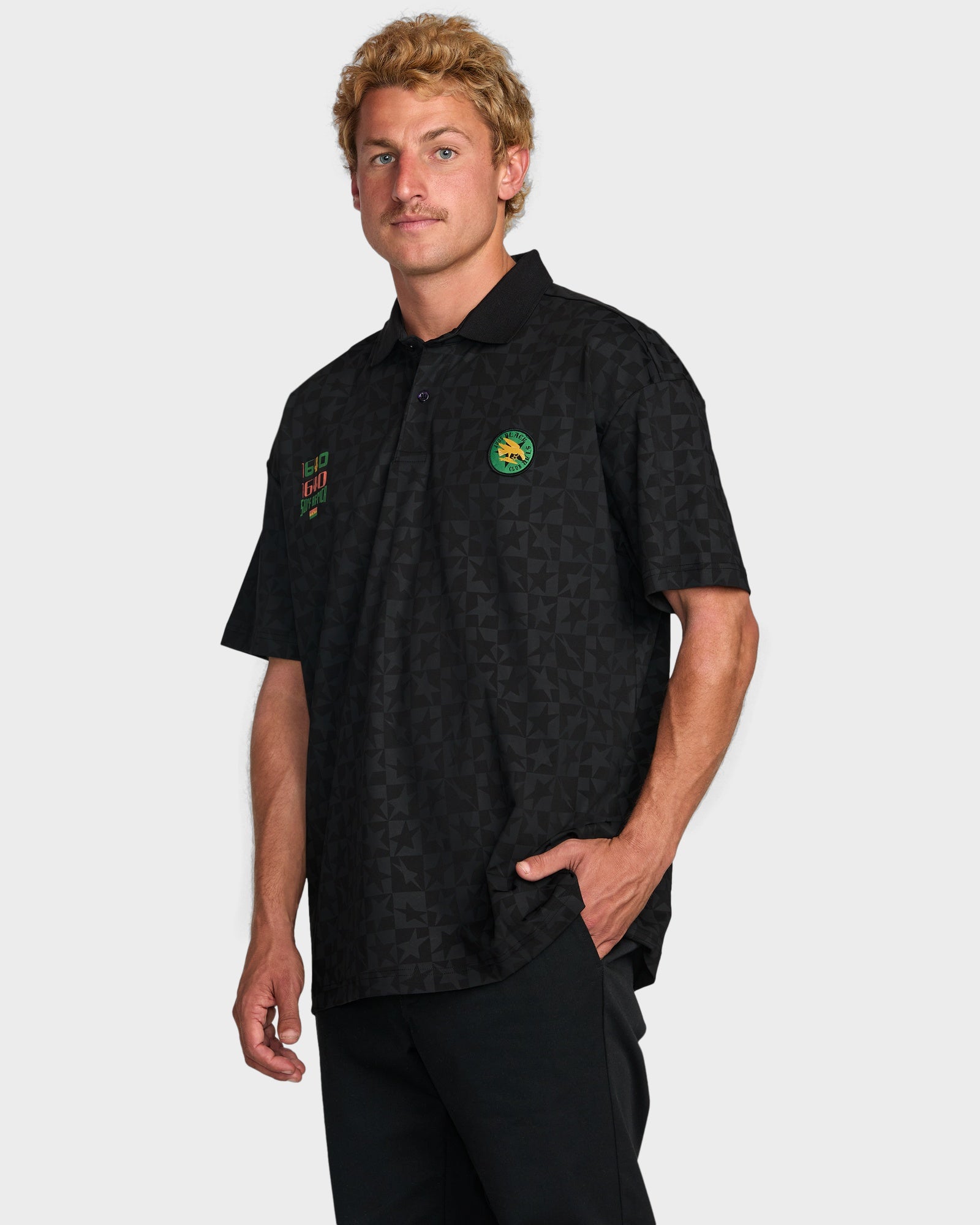 Mens Black Star Surf Short Sleeve Polo Shirt