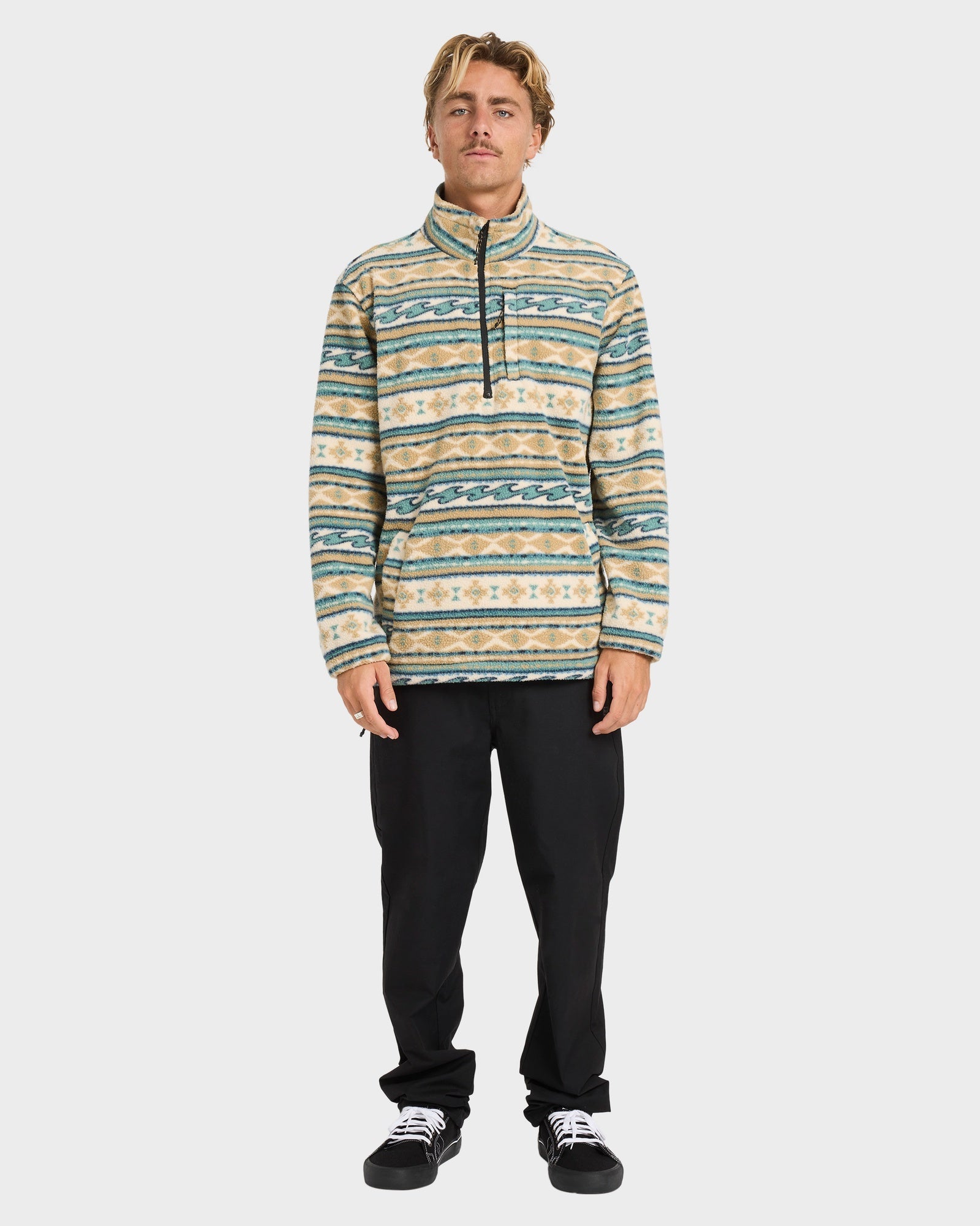 Mens Boundary Mock Neck Half Zip Fleece Pullover