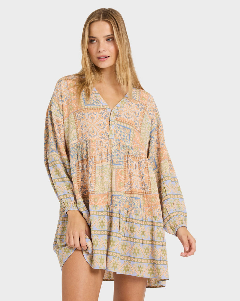chinese dress ladies Billabong Women's Dream Life Long Sleeve Pucker Knit Minidress - Green main image 1