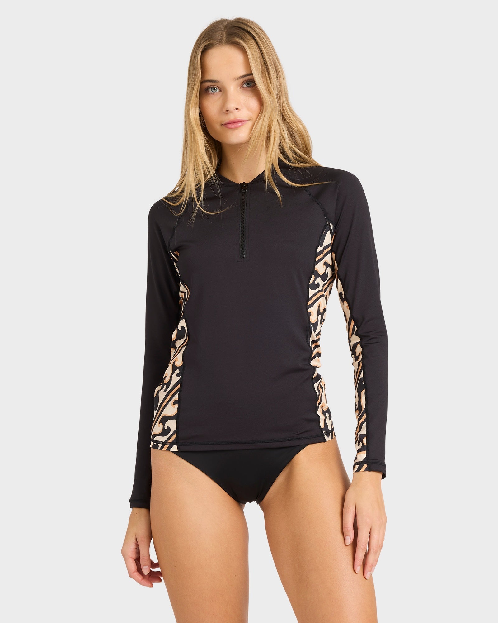 Womens Dark Wave Half Zip Long Sleeve Rash Vest