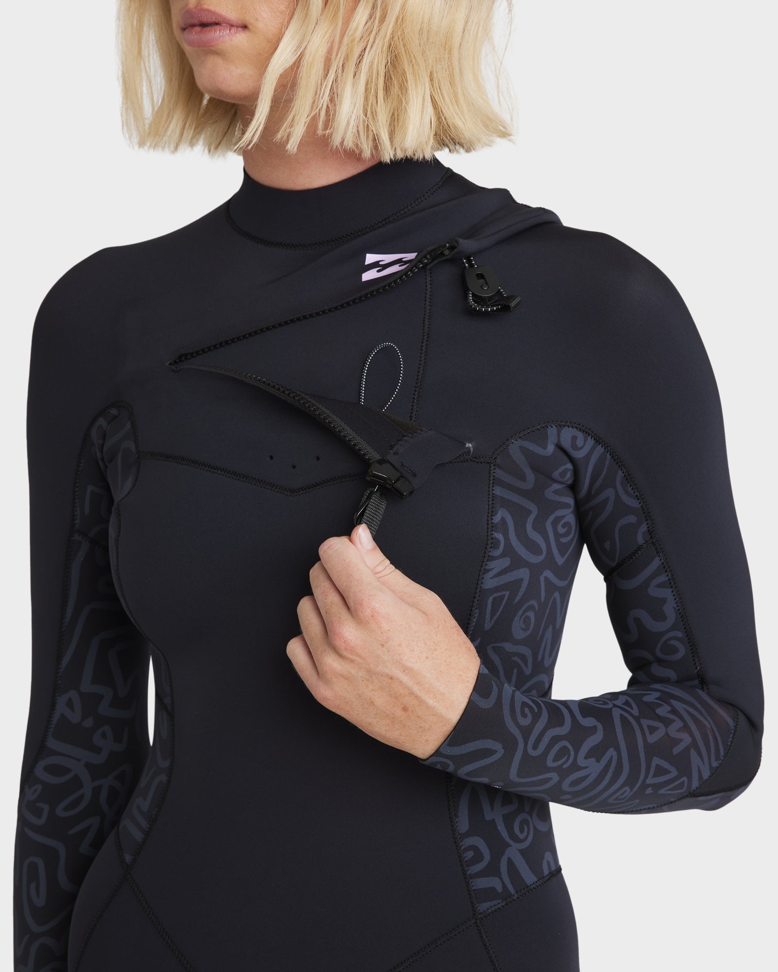 Womens 3/2mm Synergy Natural Chest Zip Steamer Wetsuit – Black