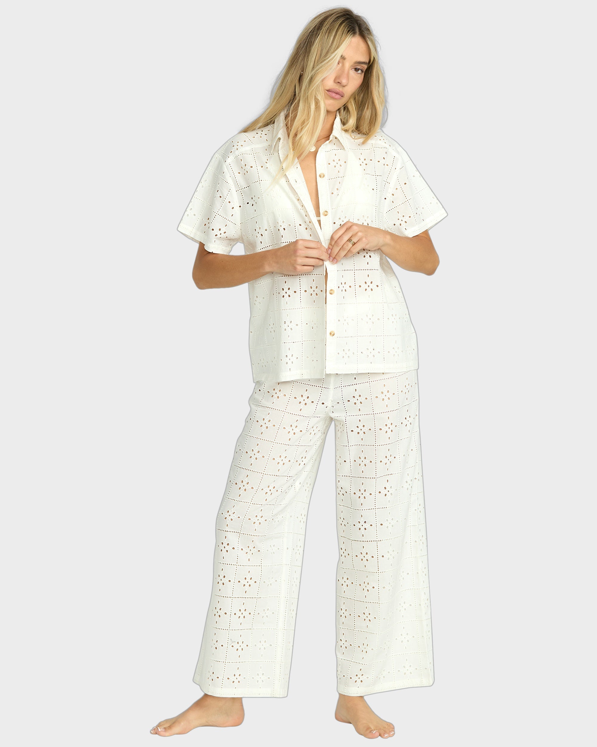 Womens Eyelet Crush Cover Up Shirt