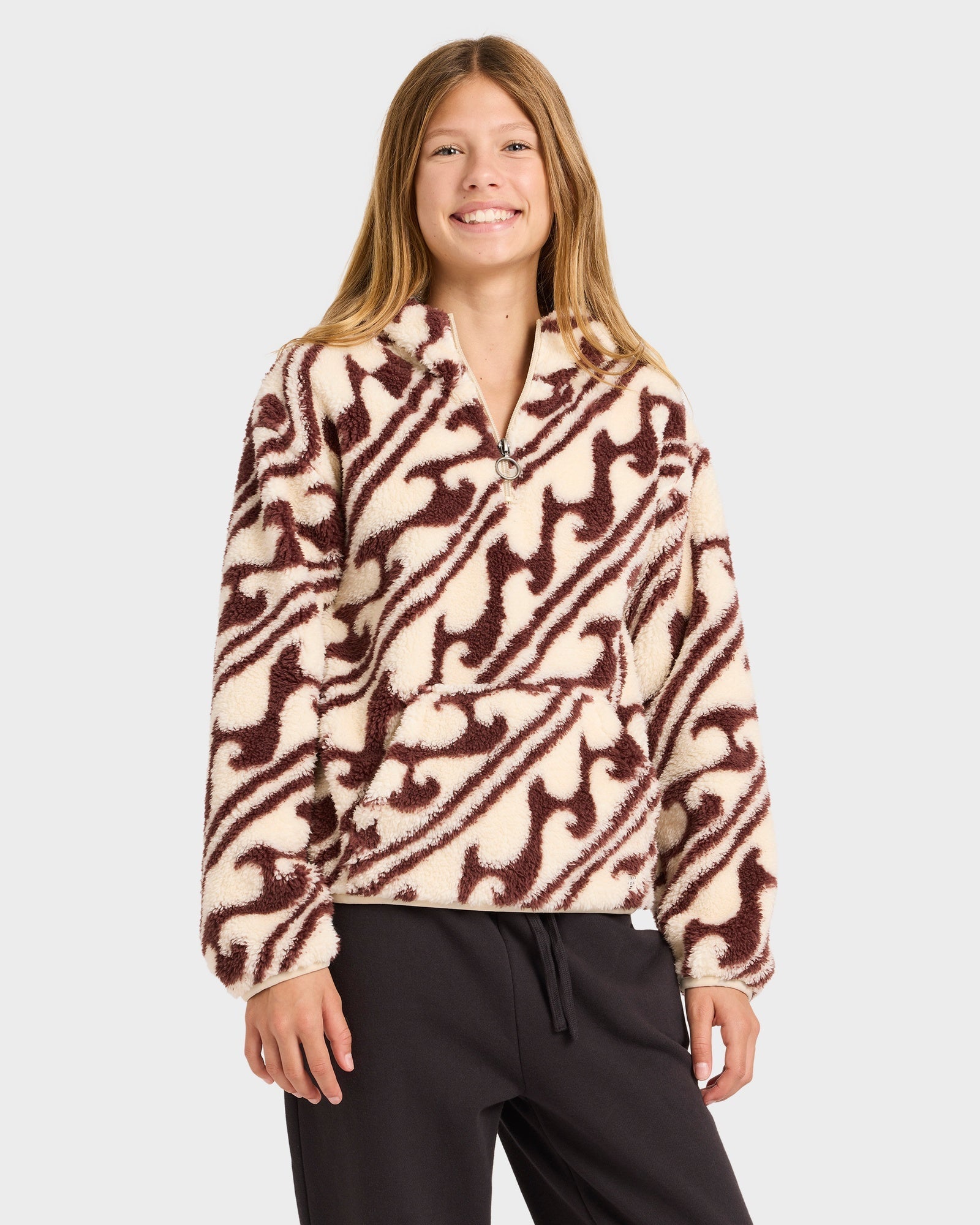 Girls 6-16 Dark Wave Half Zip Hoodie – Teak – Billabong AU