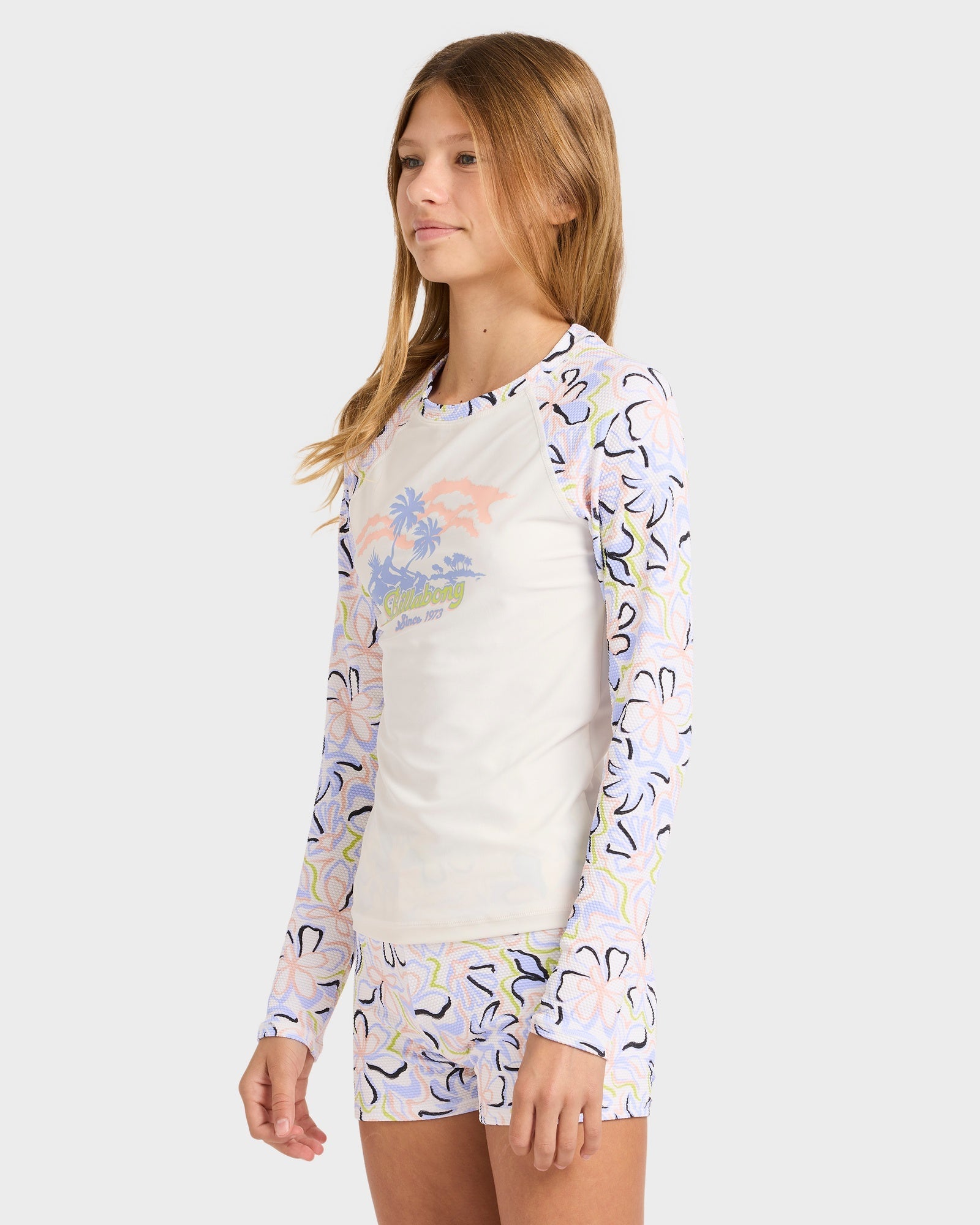 Girls 6-16 Sea Of Love Long Sleeve Rash Vest Set