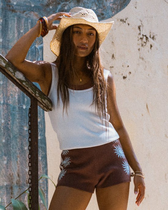 Womens Sun Shadow Elastic Waist Shorts