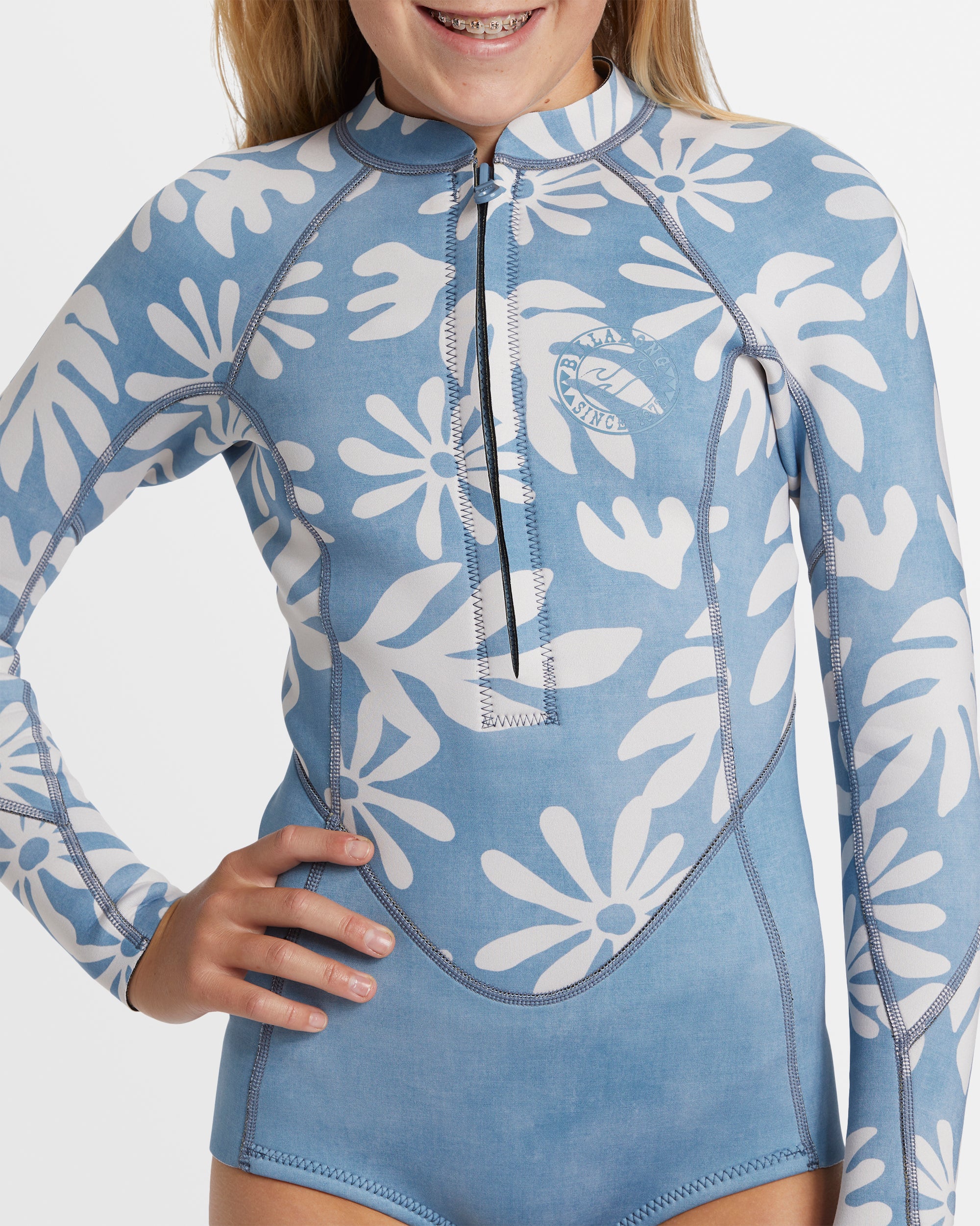 Girls 6-16 Salty Dayz Natural Long Sleeve Springsuit – Blue Shadow