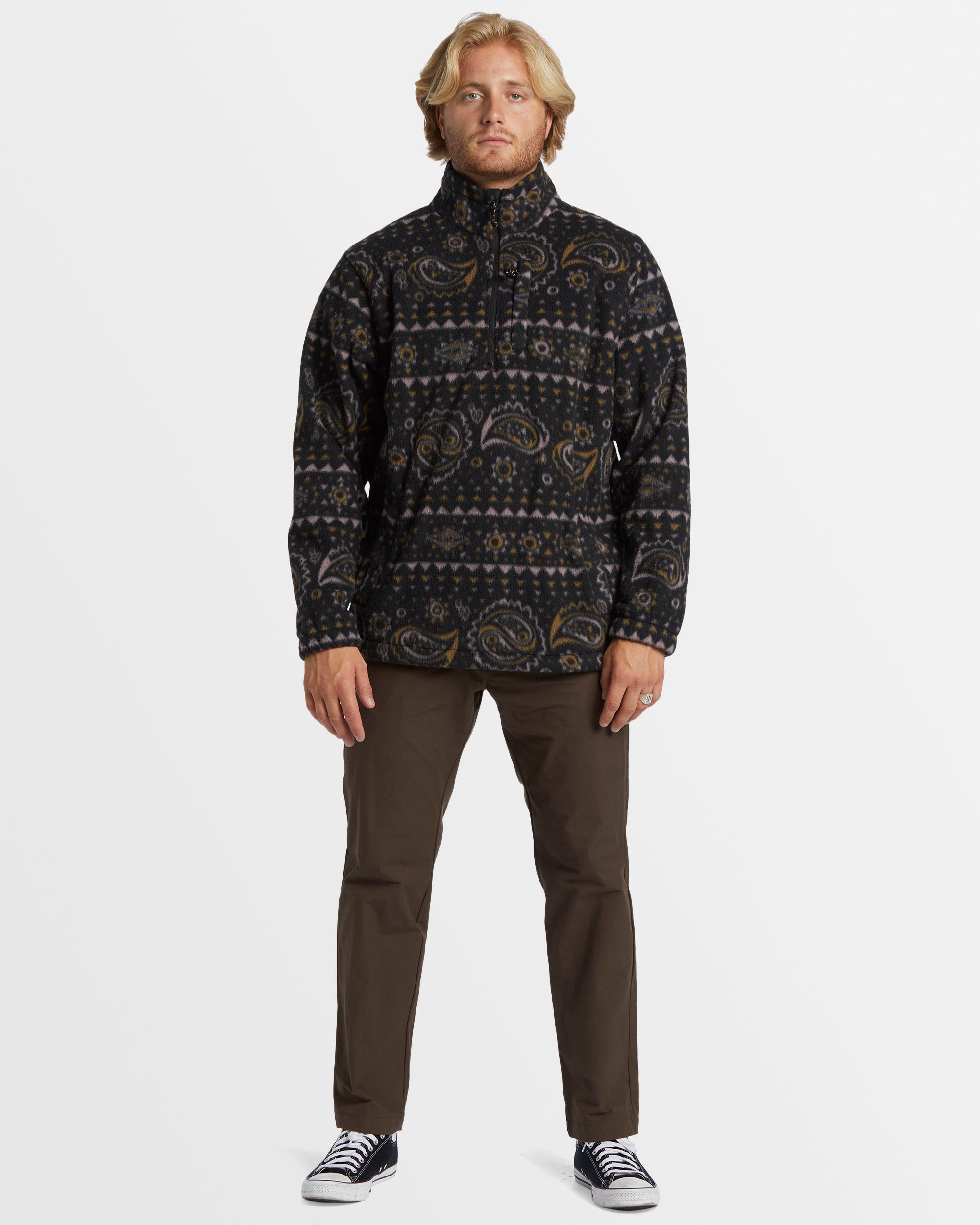 Mens Boundary Mock Neck Fleece Pullover