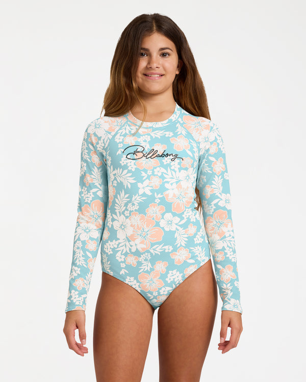 Girls 6-16 Hibiscus Haze Long Sleeve Bodysuit Rash Vest