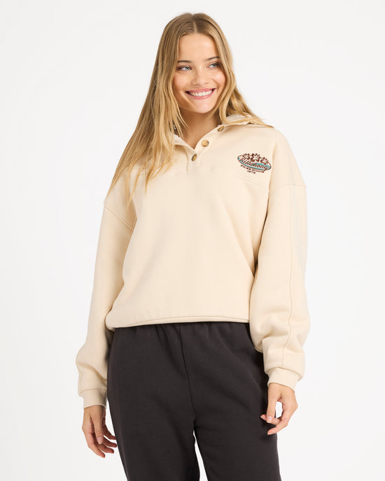 Womens Classic Vibes Button Down Fleece Pullover
