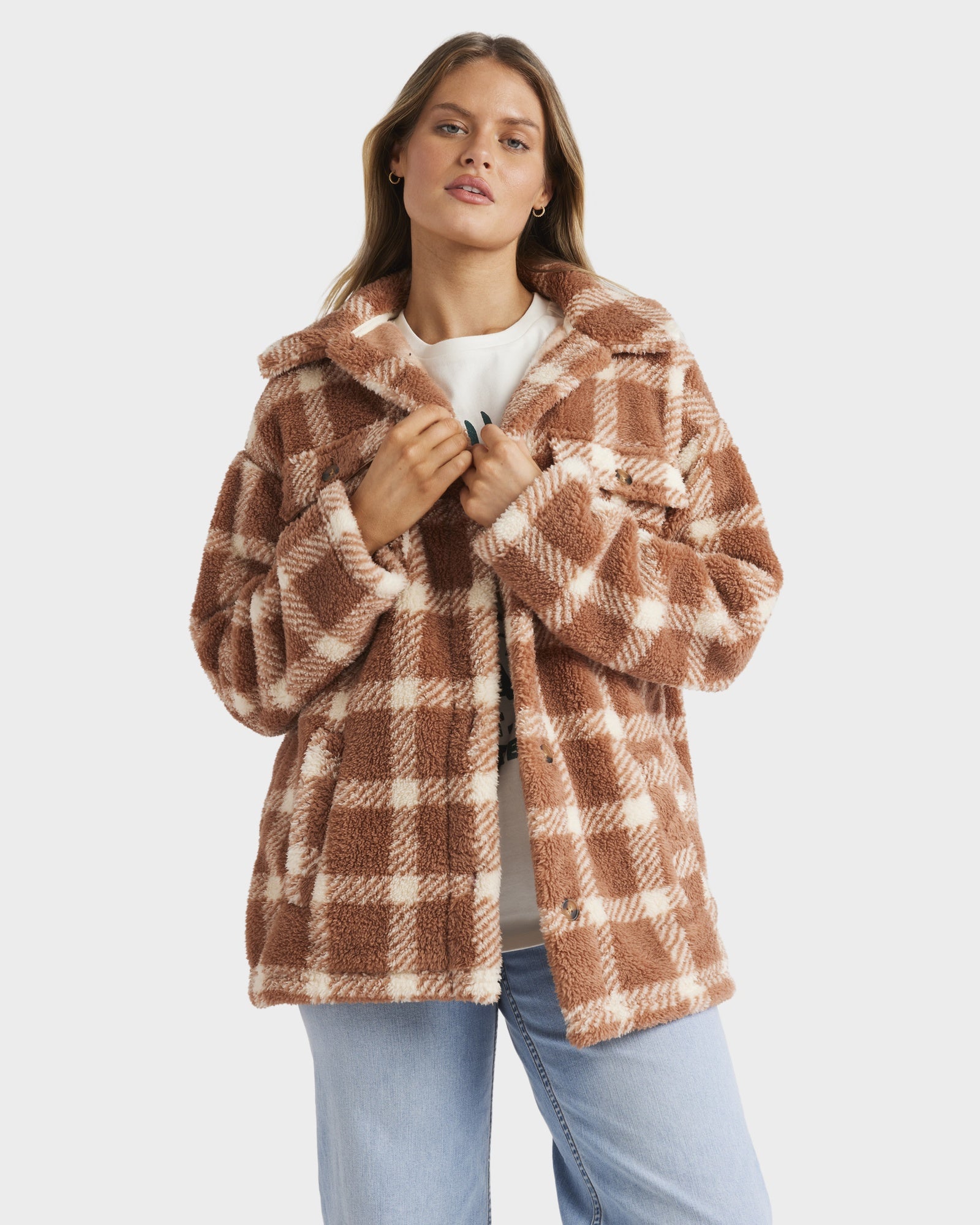 Womens Dusty Road Fleece Shacket - ROSE BROWN | Billabong AU
