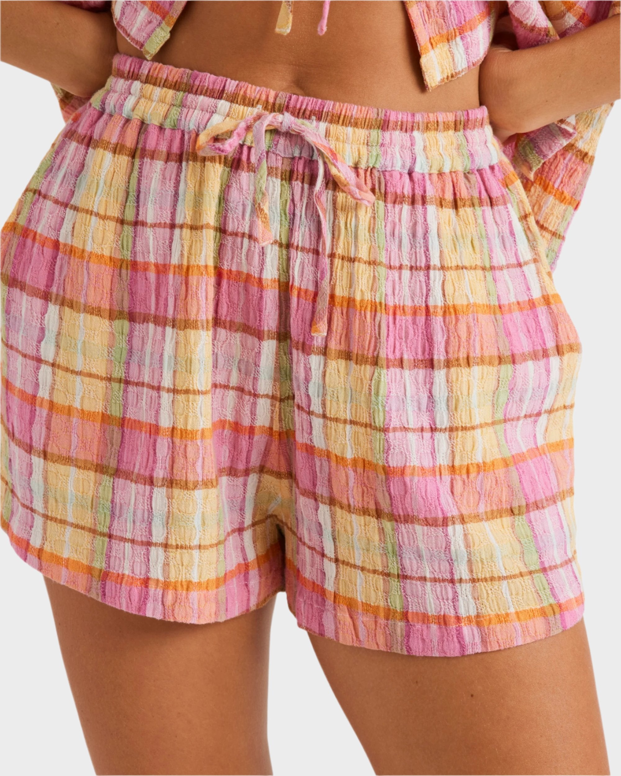 Womens Darlin Check Elastic Waist Shorts