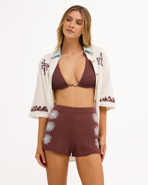 Womens Sun Shadow Elastic Waist Shorts