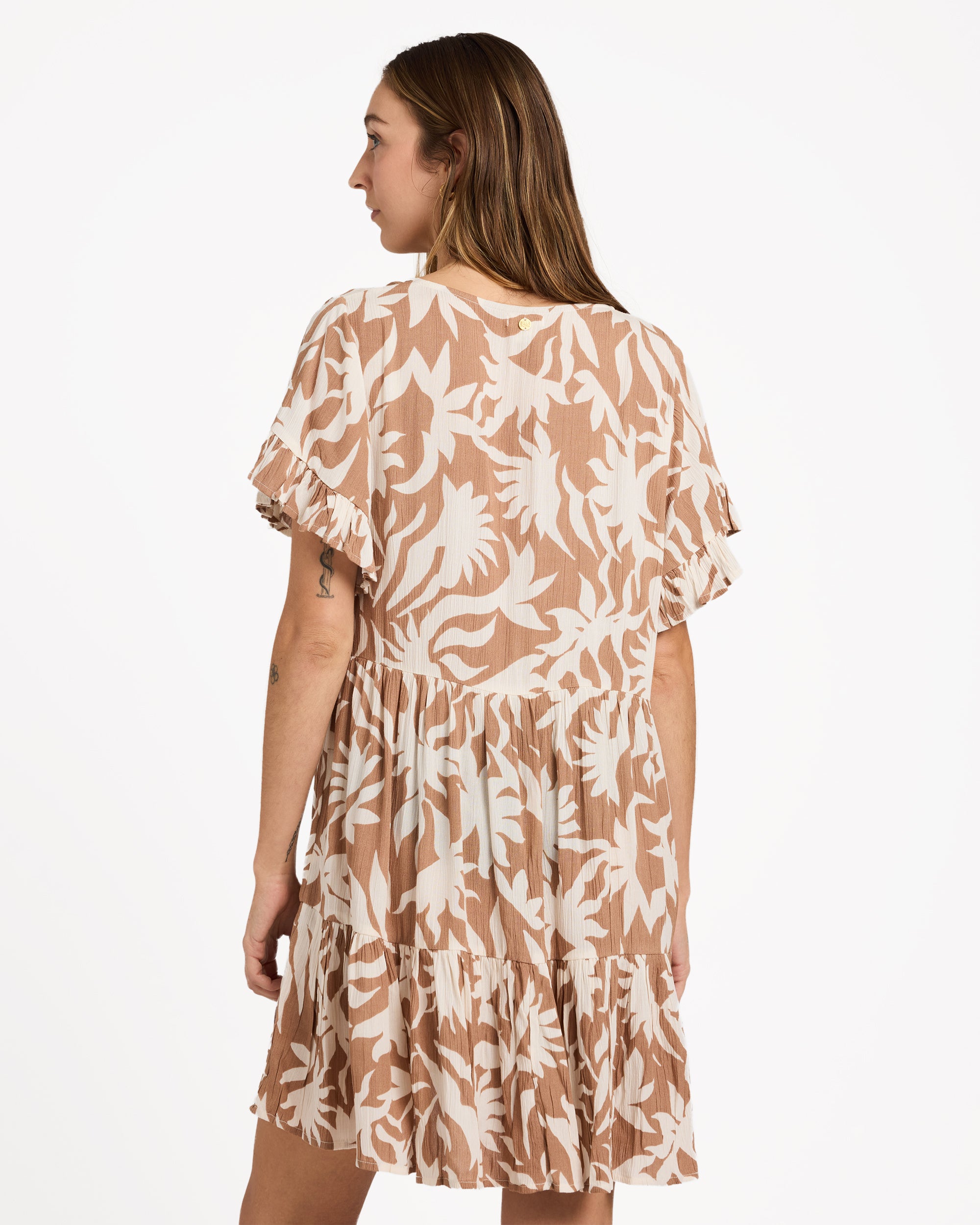 Womens Off Tropic Tier Mini Dress