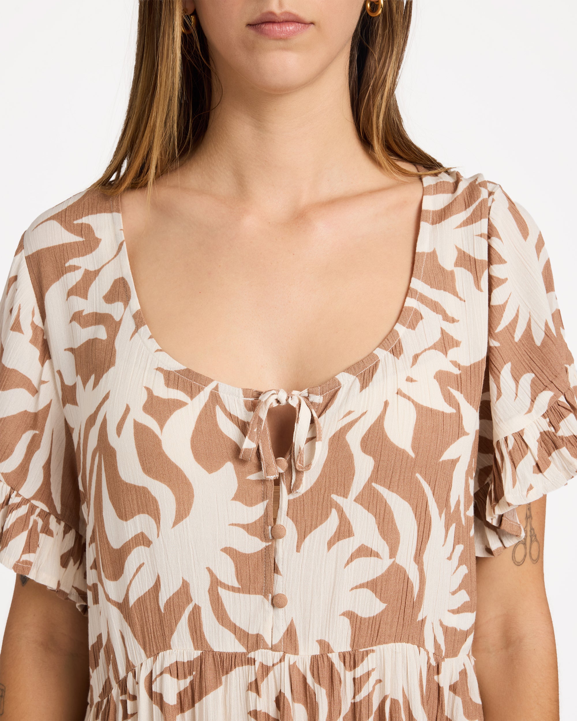 Womens Off Tropic Tier Mini Dress