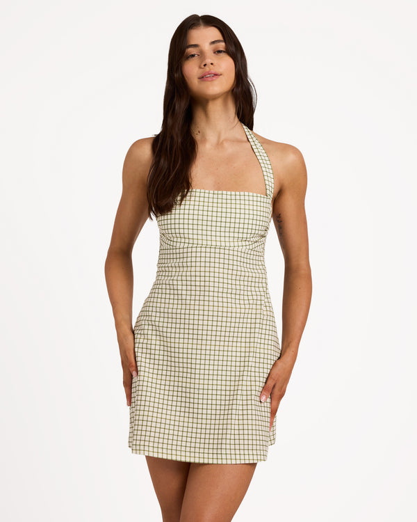 Womens Break Line Halter Mini Dress