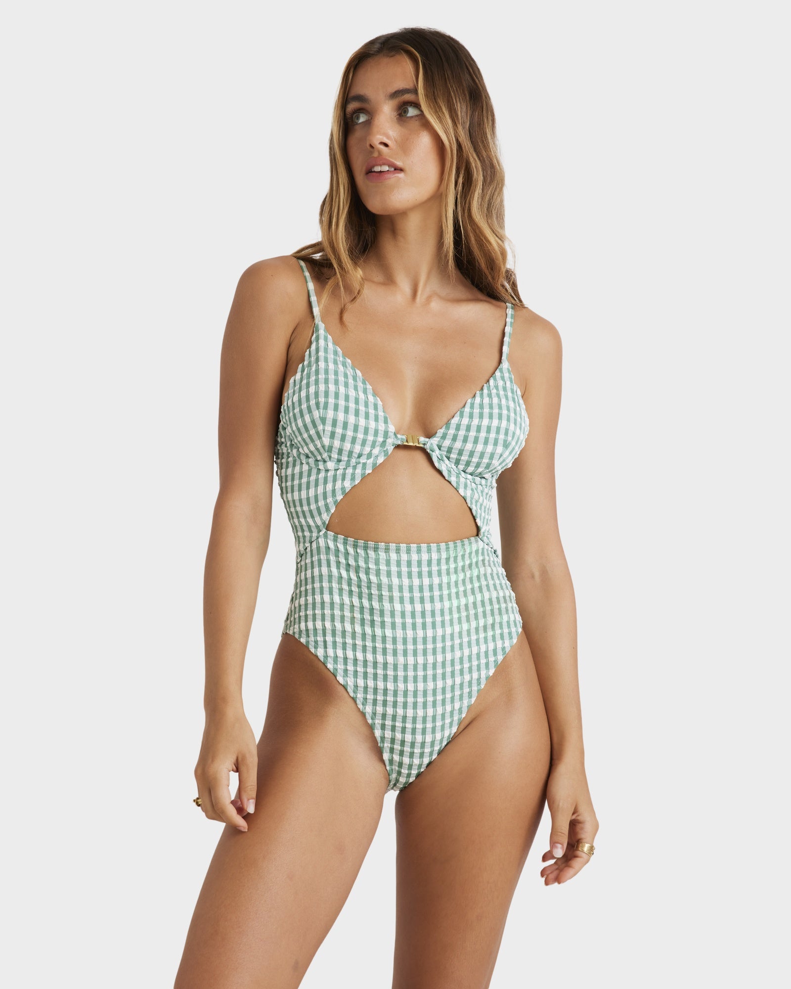Womens Wave Check One Piece Swimsuit