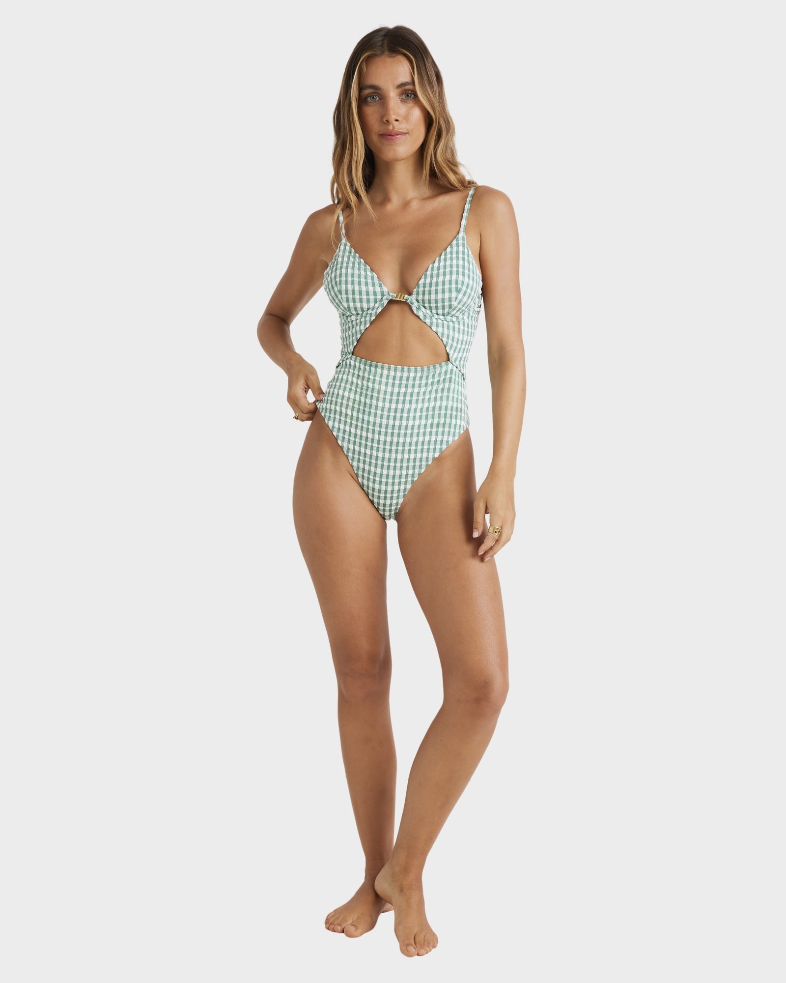 Womens Wave Check One Piece Swimsuit