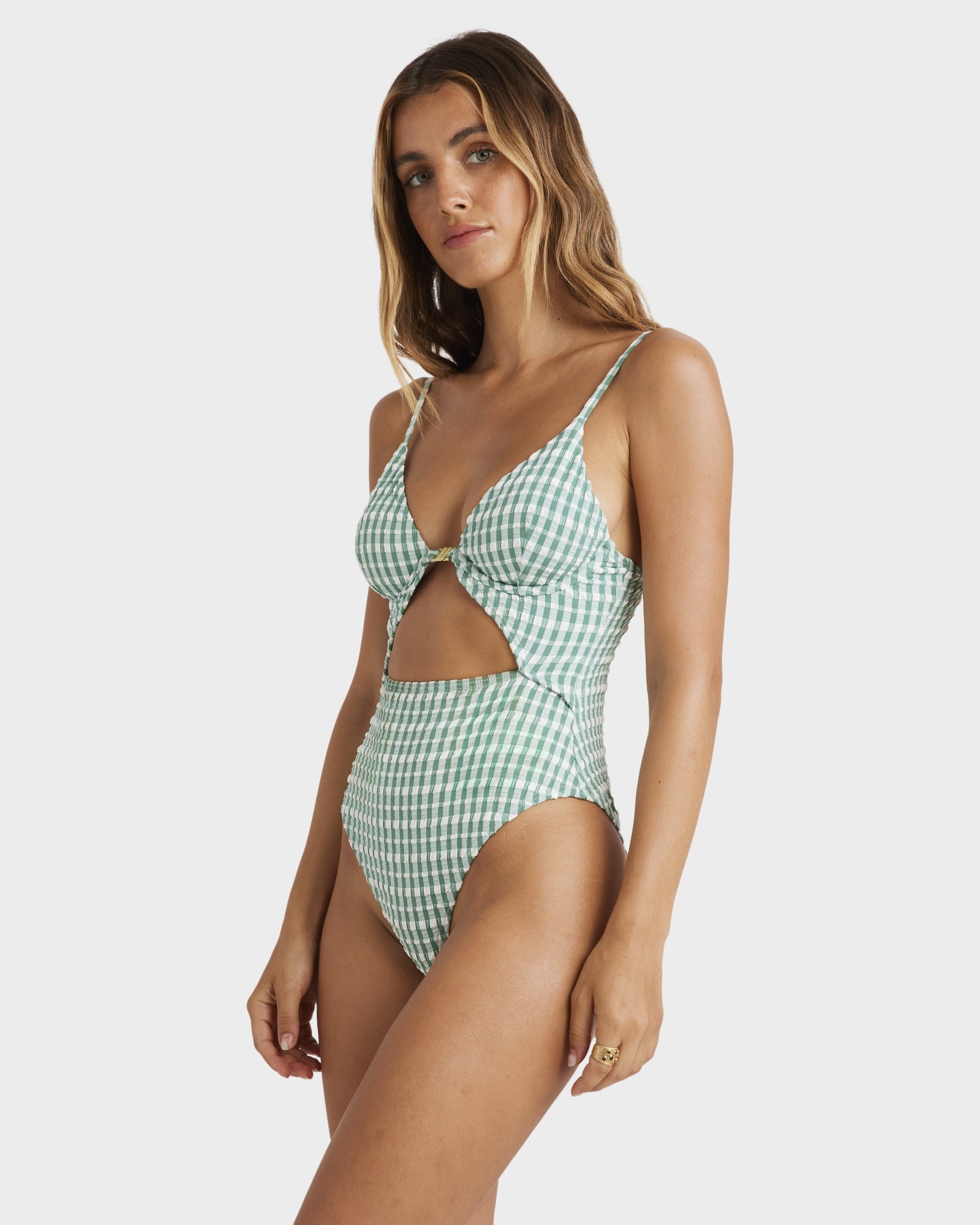 Womens Wave Check One Piece Swimsuit