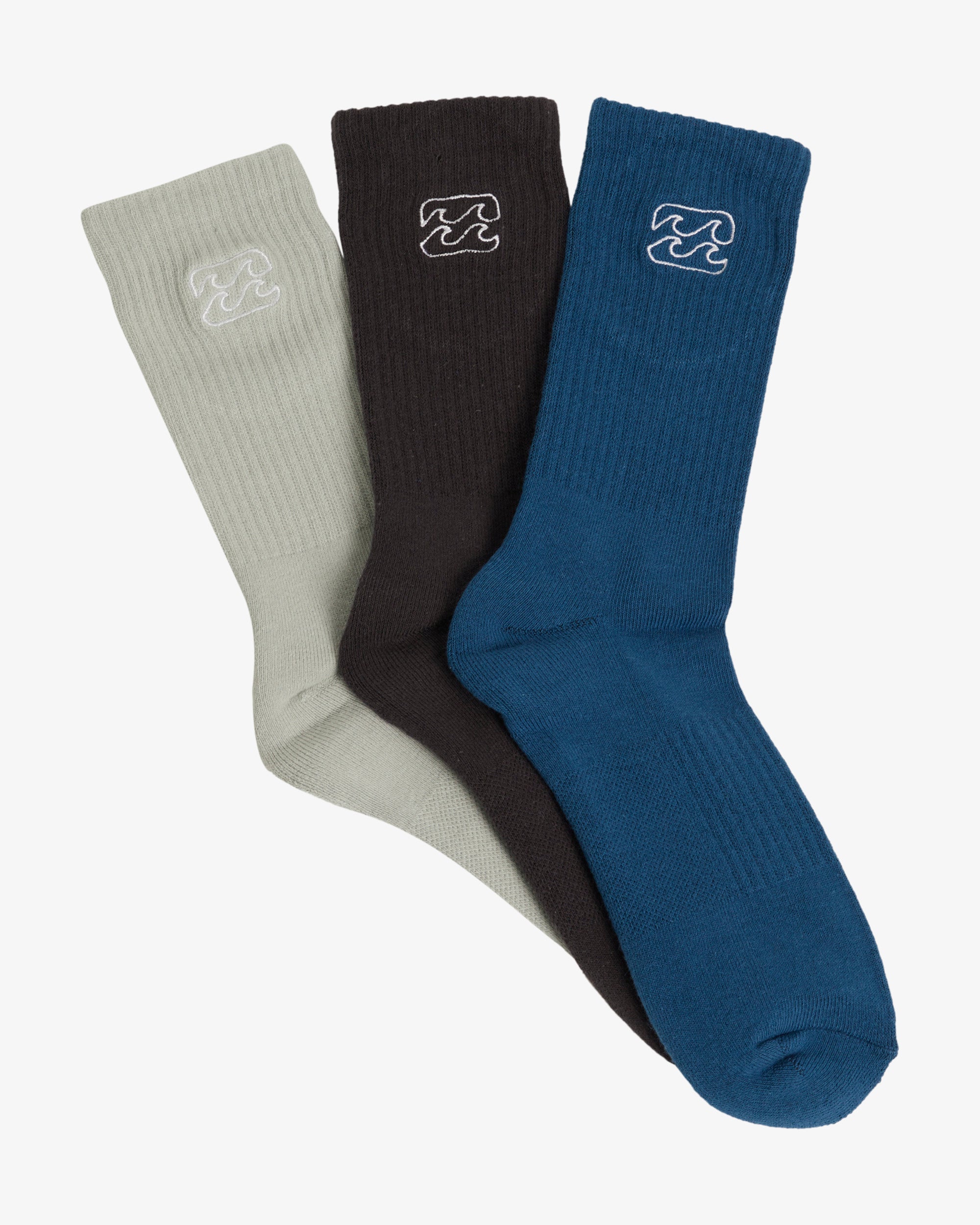 Mens Wave Washed 3 Pack Crew Socks