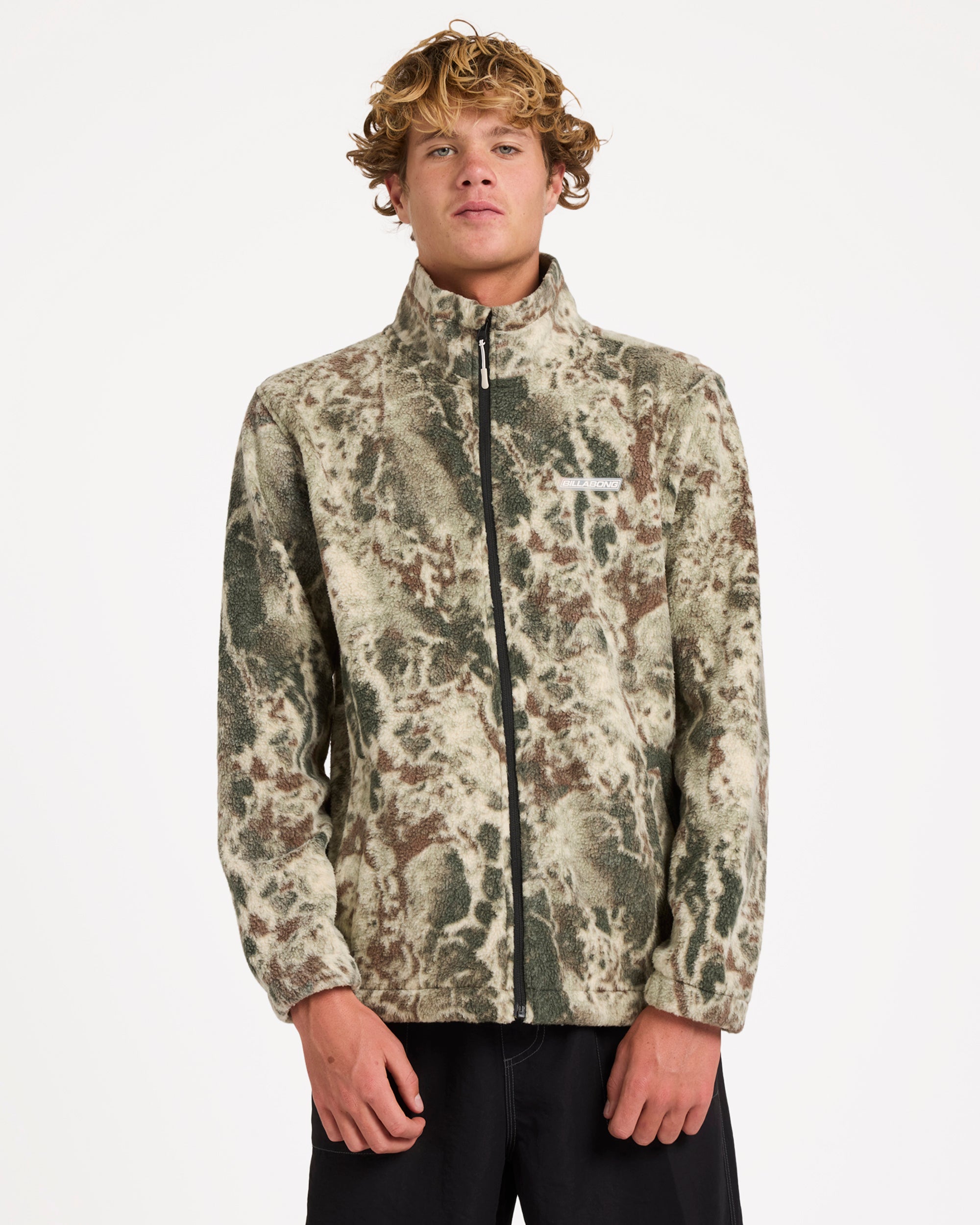 Mens Boundary Mock Neck Zip Up Fleece Jacket