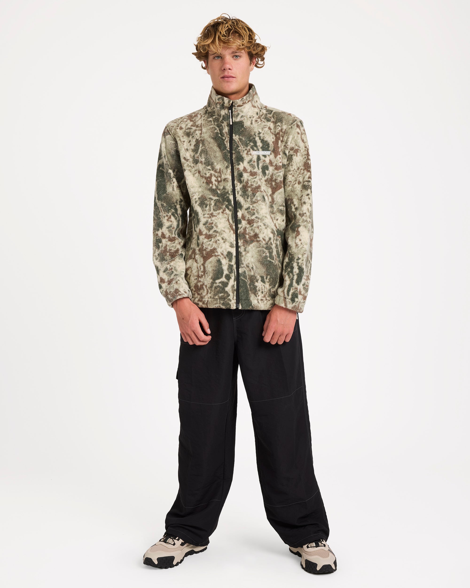 Mens Boundary Mock Neck Zip Up Fleece Jacket