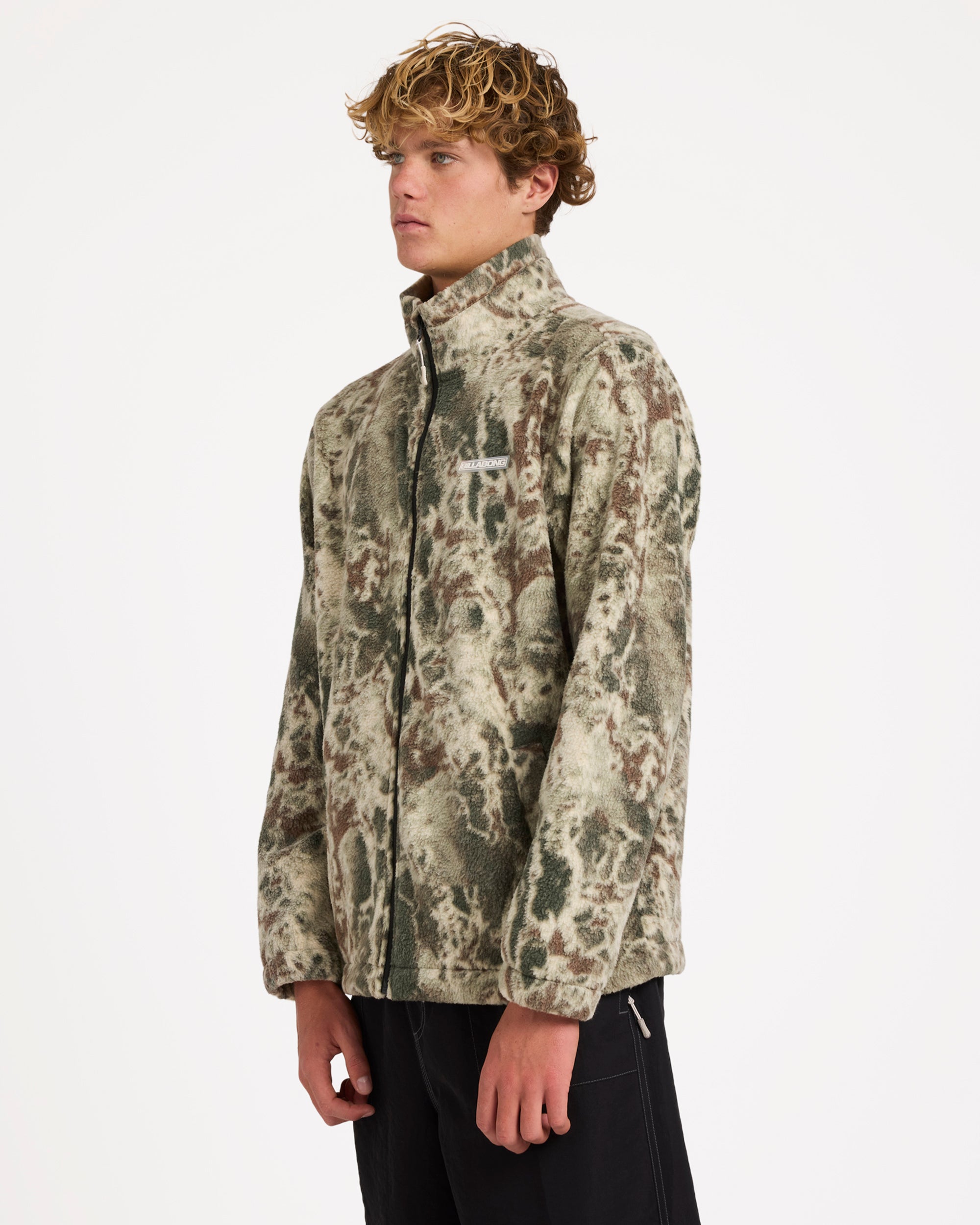 Mens Boundary Mock Neck Zip Up Fleece Jacket