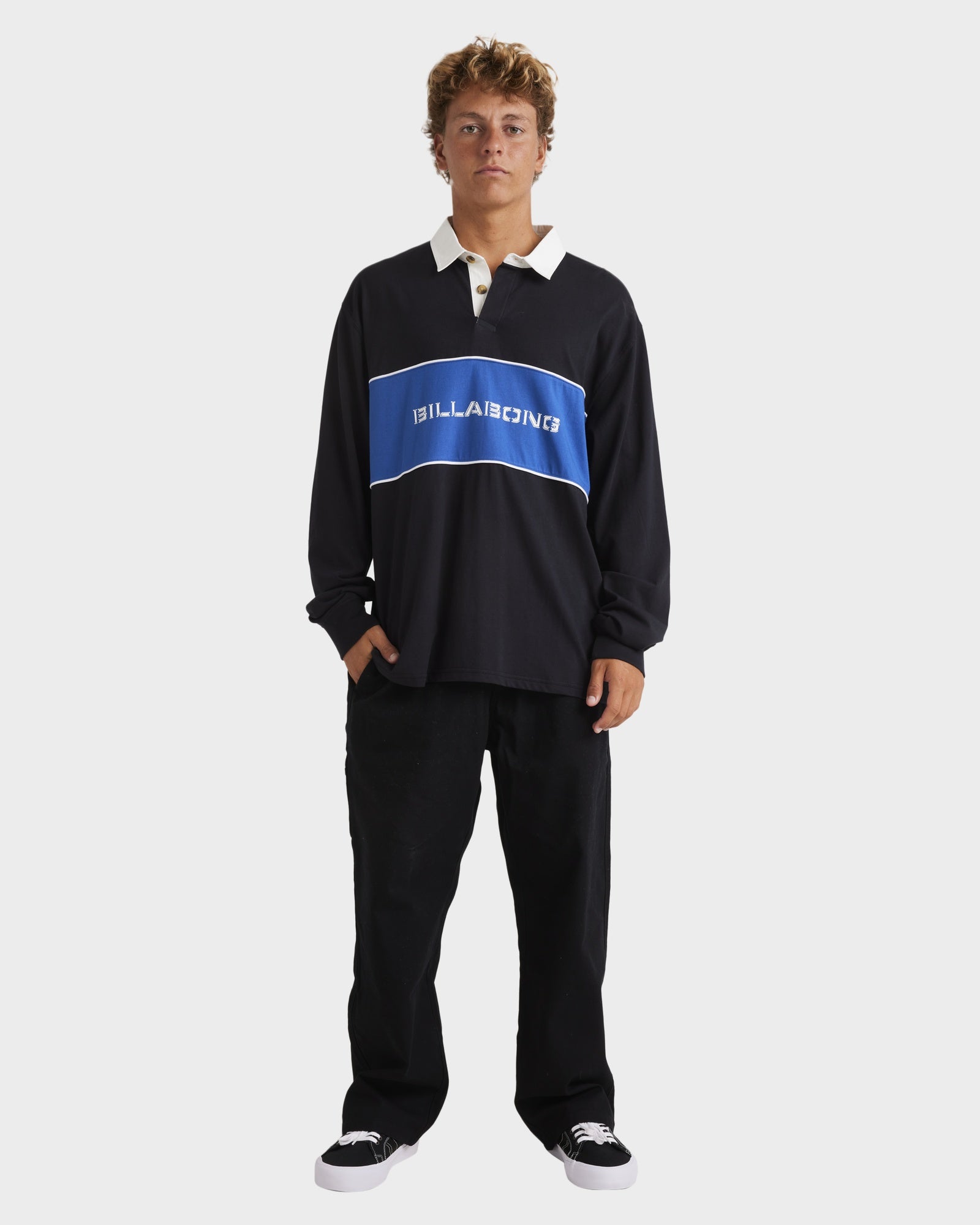 Mens Warped Rugby Long Sleeve Polo Shirt