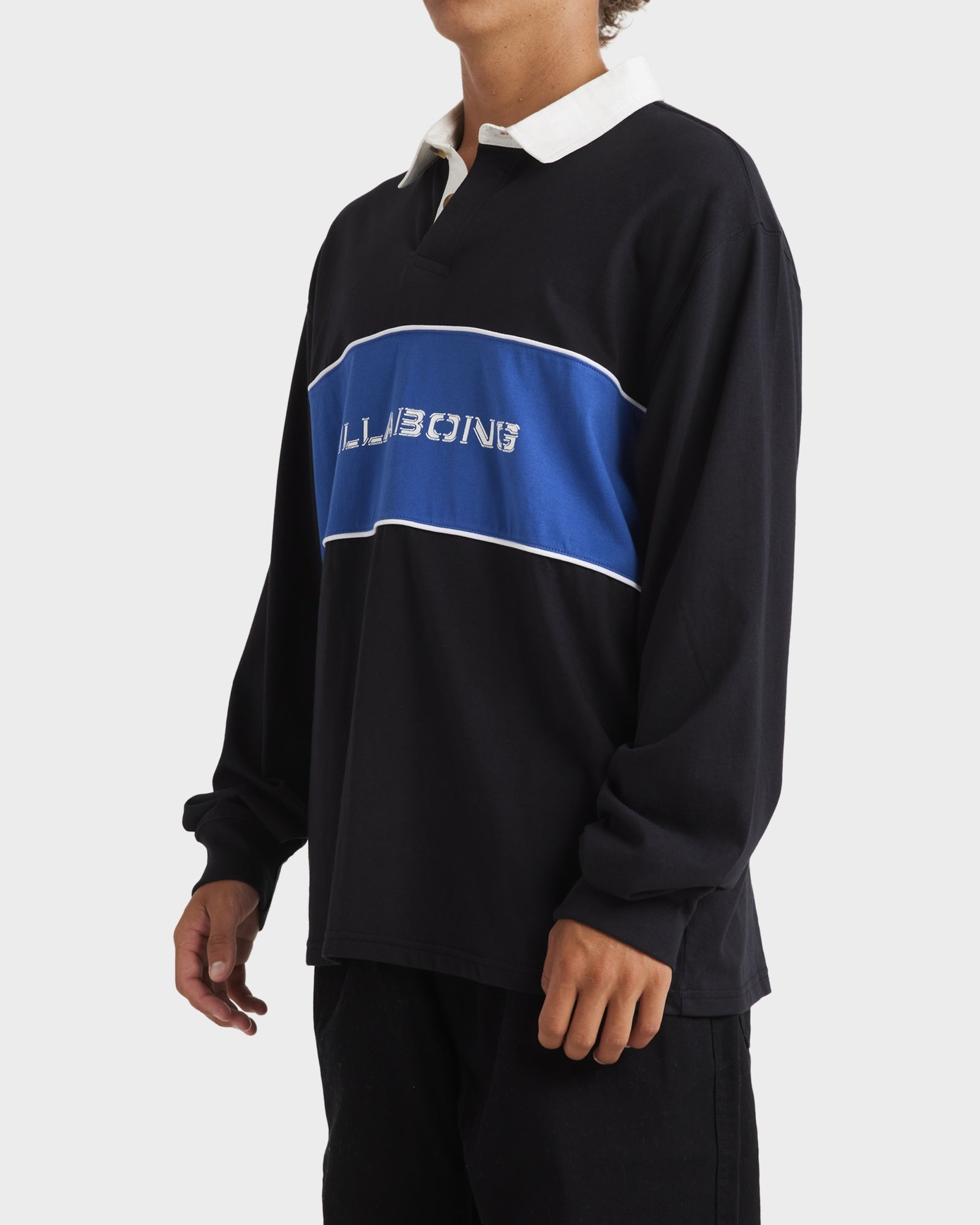 Mens Warped Rugby Long Sleeve Polo Shirt